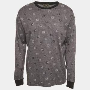 Fendi Vintage Grey FF Pattern Cotton Knit Sweatshirt L