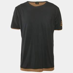 Fendi Black FF Sleeve Applique Jersey Layered T-Shirt L