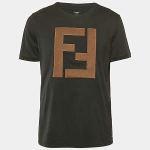 Fendi Black Zucca Applique Jersey Crewneck T-Shirt XL