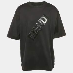 Fendi Black Logo Embossed Cotton Jersey T-Shirt XL
