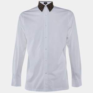 Fendi White Cotton FF Collar Slim Fit Shirt L 