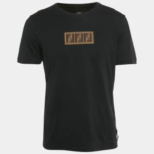 Pre Owned Fendi Black Zucca Applique Jersey T-Shirt L
