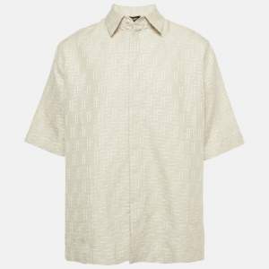 Pre Owned Fendi Beige FF Jacquard Linen Oversize Shirt L