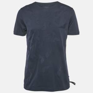Pre Owned Fendi Blue Applique Cotton Crew Neck T-Shirt M