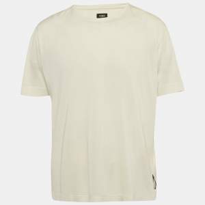 Pre Owned Fendi Cream Logo Embroidered Jersey T-Shirt L