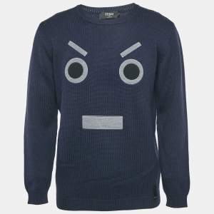 مملوكة مسبقًا كنزة فنْدي تريكو صوف أزرق بحري مونستر مقاس كبير جدًا - أكسترا أكسترا لارج