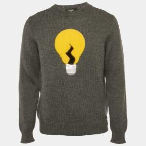 مملوكة مسبقًا سويتر فندي رمادي محبوك بنقشة اللمبة بياقة دائرية مقاس كبير (لارج)