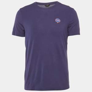 Pre Owned Fendi Blue Logo Applique Jersey T-Shirt L