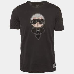 Pre Owned تي شيرت فندي جيرسي مرصع بأحجار الراين أسود مقاس كبير (لارج)