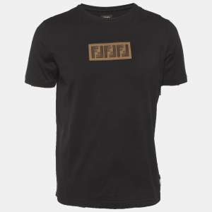 مملوكة مسبقًا Fendi Black FF Applique Jersey T-Shirt L