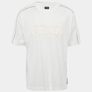 مملوكة مسبقًا Fendi Roma White Jersey Embossed Logo T-Shirt XL