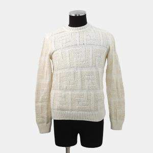 مملوكة مسبقًا Fendi Ff Cotton, Linen, Nylon Pullover Sweater Size 46 White