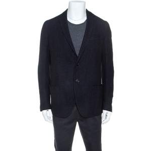 Fendi Navy Blue Wool Blend Unstructured Knitted Blazer XL