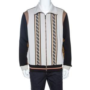 Fendi Black Logo print Knit Zip Front Jacket L