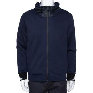 Fendi Navy Blue Knit Concealed Hooded Zip Front Jacket M