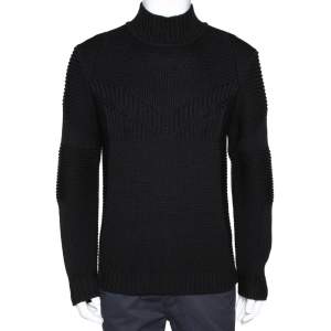 Fendi Black Wool Rib Knit Mock Neck Sweater M
