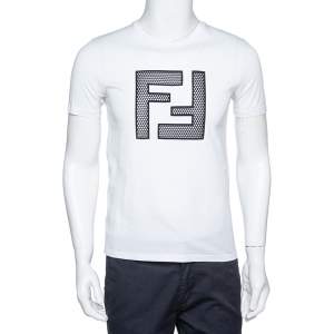 Fendi White Light Jersey Mesh Logo Applique T-Shirt S