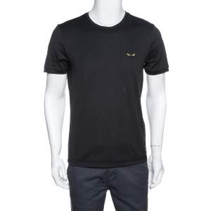 Fendi Black Cotton Bag Bugs Motif Embroidered Crew Neck T-Shirt M