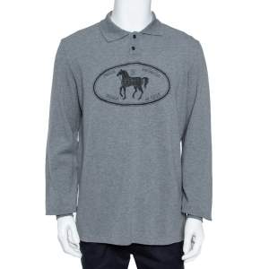 Fendi Grey Cotton Selleria Long Sleeve Polo T-Shirt XXL
