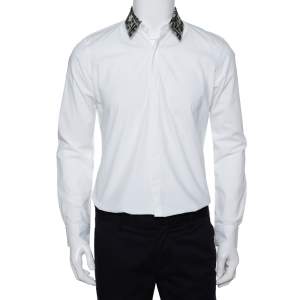 Fendi White Cotton Camou Collar Detail Button Front Shirt S