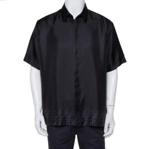Fendi Black Zucca Gradient Printed Silk Short Sleeve Shirt XL 