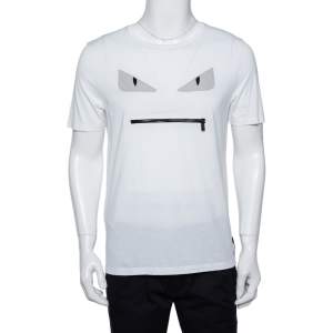 Fendi White Monster Eye Applique Cotton Pocket Bag Detail T-Shirt M