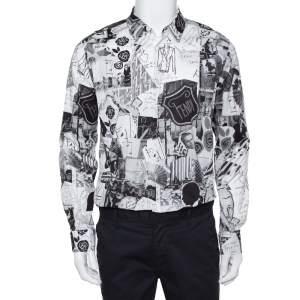 Fendi Monochrome Abstract Printed Cotton Button Front Shirt XL