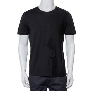Fendi Black Cotton Logo Detail Crewneck T-Shirt M