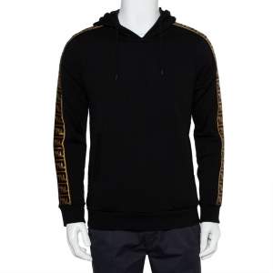 Fendi Black Wool & Silk Logo Band Detail Hoodie S
