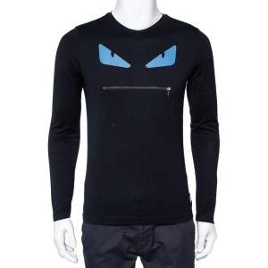 Fendi Black Cotton Monster Eye Patch Zip Mouth Detail Long Sleeve T-Shirt S