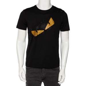 Fendi Black Cotton Bag Bug Embellished Short Sleeve T-Shirt XS