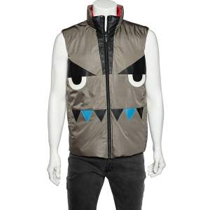 Fendi Grey & Red Synthetic Monster Face Detail Reversible Quilted Vest L