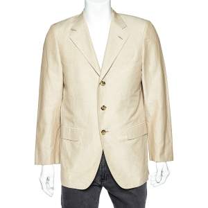 Fendi Beige Cotton & Ramie Button Front Blazer L