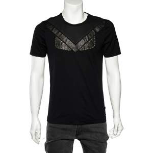 Fendi Black Cotton Studded Leather Bag Bugs Detail Crewneck T-Shirt M