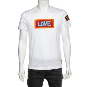 Fendi White Paint Logo Love Printed Cotton Crewneck T-Shirt M