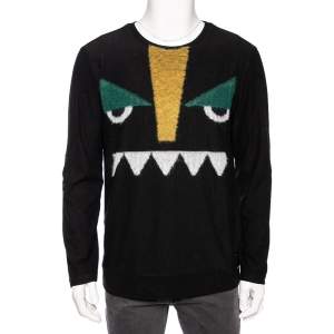 Fendi Black Monster Wool & Mohair Jacquard Sweater XL