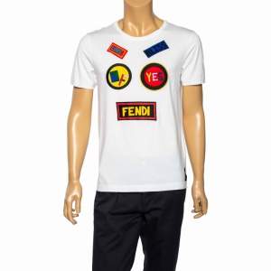 Fendi White Cotton Face Patch Appliqued Short Sleeve T-Shirt L