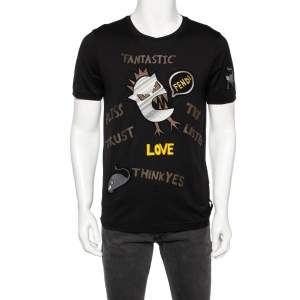 Fendi Black Cotton Monster Logo Appliqued Short Sleeve T-Shirt L 