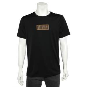 Fendi Black Cotton Logo Patch Detail Roundneck T-Shirt XXL