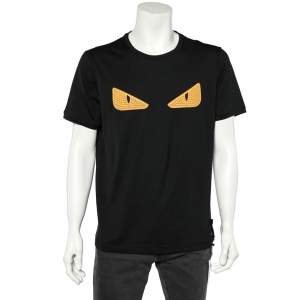 Fendi Black Cotton Monster Eye Patch Detail Crewneck T-Shirt XL