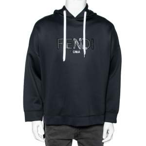 Fendi Black Neoprene Reflective Logo Detailed Hoodie XXL