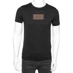 Fendi Black Cotton FF Logo Appliqued Slim Fit T-Shirt S