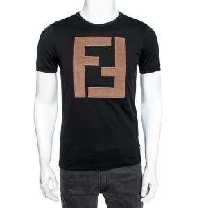Fendi Black Cotton FF Patch Crew Neck Shirt Sleeve T-Shirt S