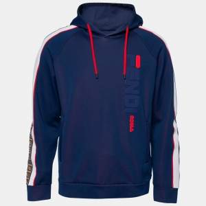 Fendi X Fila Blue Knit Logo Applique Hoodie L 