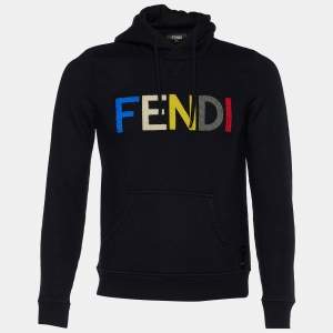 Fendi Black Wool Knit Multicolor Logo Hoodie S