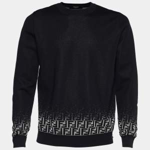 Fendi Black Wool Blend Zucca Degrade Crew Neck Jumper M