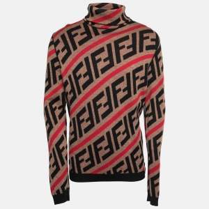 Fendi Brown Wool Forever Turtleneck Long Sleeve Sweater XL