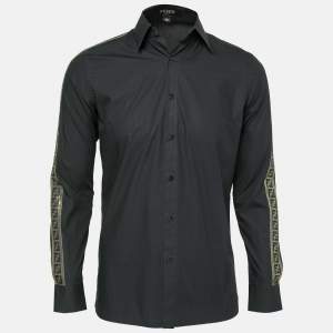 Fendi Black Cotton Zucca Monogram Trimmed Button Front Shirt S