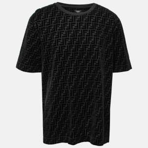 Fendi Black Cotton Pique Flocked FF Motif Short Sleeve T-Shirt XXL