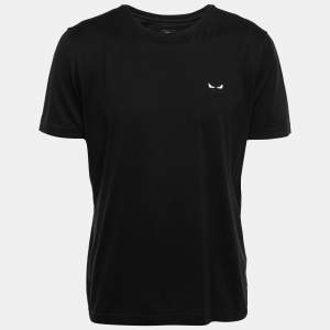 Fendi Black Cotton Monster Eye Embroidered Short Sleeve T-Shirt XXL